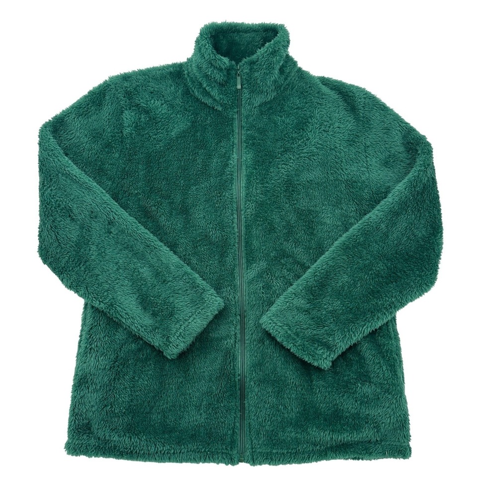Real Essentials  Fleece Jacket Full Zip Up Green Cozy Warm Winter Women Medium